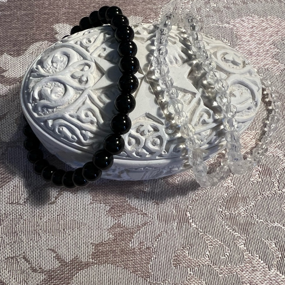 Black & Clear Beaded Bracelet Set